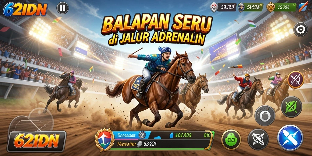 Screenshot gameplay 62IDN menampilkan aksi balapan seru dan mobil cepat.