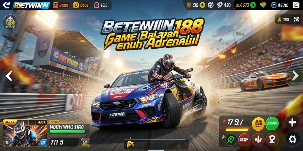 Tampilan gameplay Racing BETWIN188 dengan mobil yang melaju kencang di lintasan.