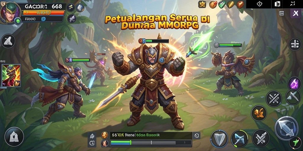 Screenshot gameplay GACOR668 menampilkan pertarungan epik di dunia MMORPG.