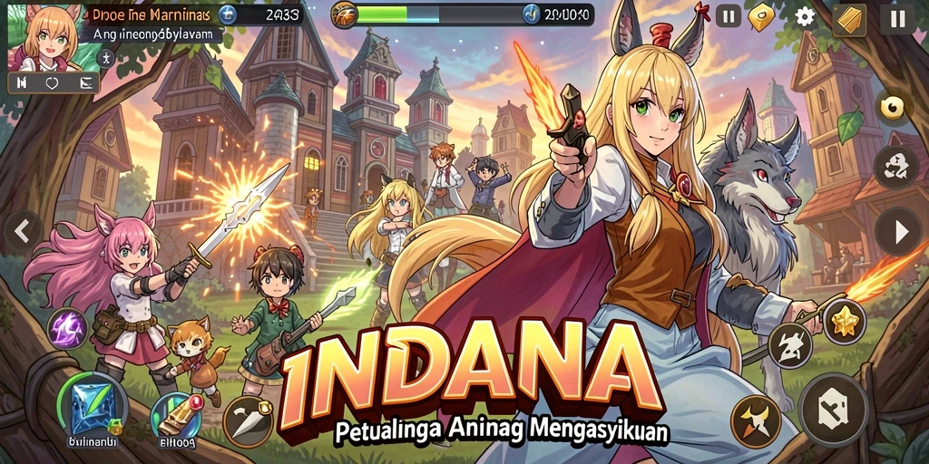 Screenshot utama INDAAA menampilkan aksi karakter anime yang dinamis.