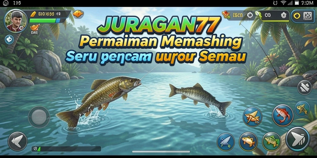 Gameplay JURAGAN77 yang seru dengan variasi ikan di layar.