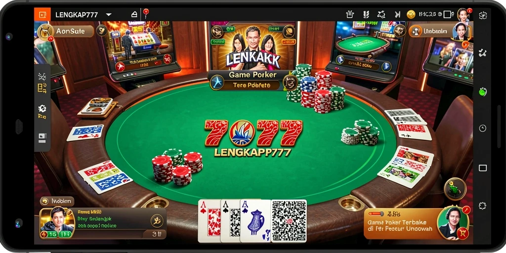 Screenshot menampilkan gameplay seru dalam LENGKAP777 dengan pemain bersaing di meja Poker.