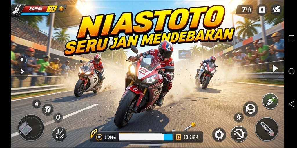 Tampilan gameplay NIASTOTO yang mendebarkan dalam balapan motor.