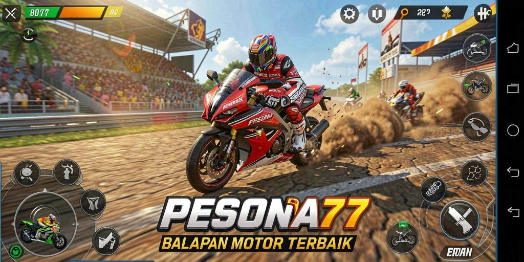 Screenshot PESONA77 menampilkan aksi balapan motor yang mendebarkan.