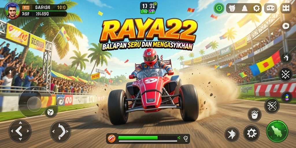 Tangkapan layar dari gameplay seru di RAYA22 saat balapan.