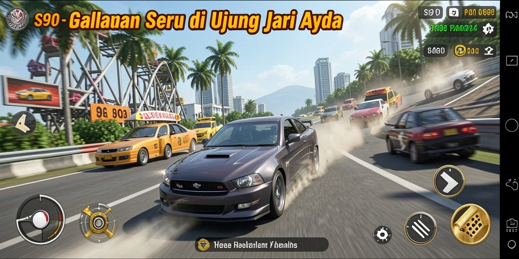 Screenshot gameplay S80 dengan aksi balapan yang seru dan mendebarkan.
