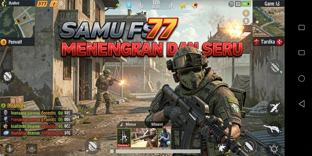 Screenshot gameplay SATU77 menampilkan aksi tembak-menembak yang intens.
