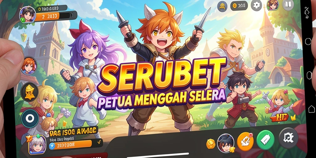 Tangkapan layar utama SERUBET menampilkan pertarungan seru karakter Anime.