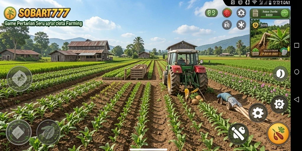 Tangkapan layar gameplay SOBAT777 menampilkan aktivitas bertani yang seru.