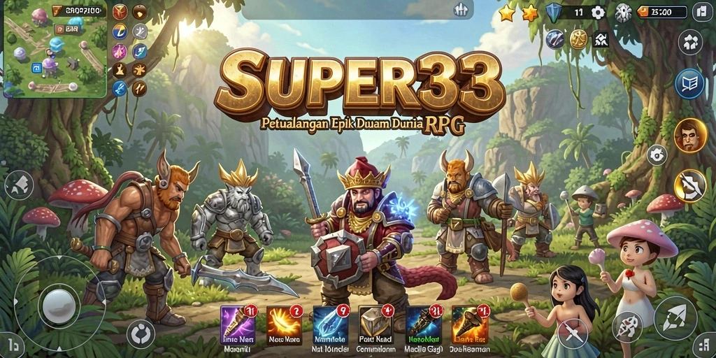 Tangkapan layar SUPER33 menunjukkan pertarungan epik antara karakter di dunia RPG.